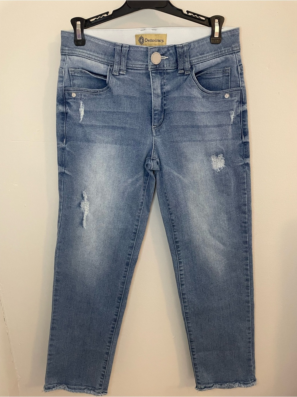 Democracy Tan Clothing Tag and Light Blue Denim Detail